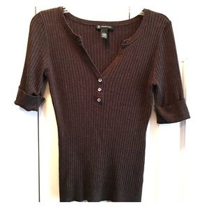 INC brown short sleeve knit top L